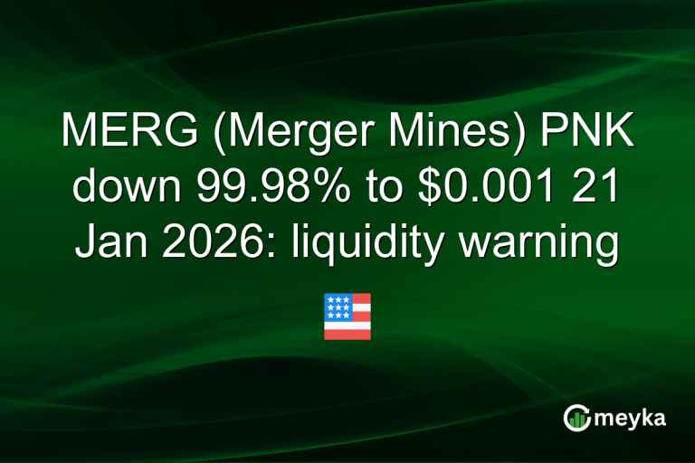 MERG (Merger Mines) PNK down 99.98% to $0.001 21 Jan 2026: liquidity warning