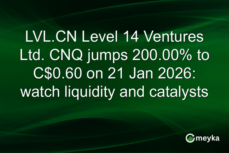 LVL.CN Level 14 Ventures Ltd. CNQ jumps 200.00% to C$0.60 on 21 Jan 2026: watch liquidity and catalysts