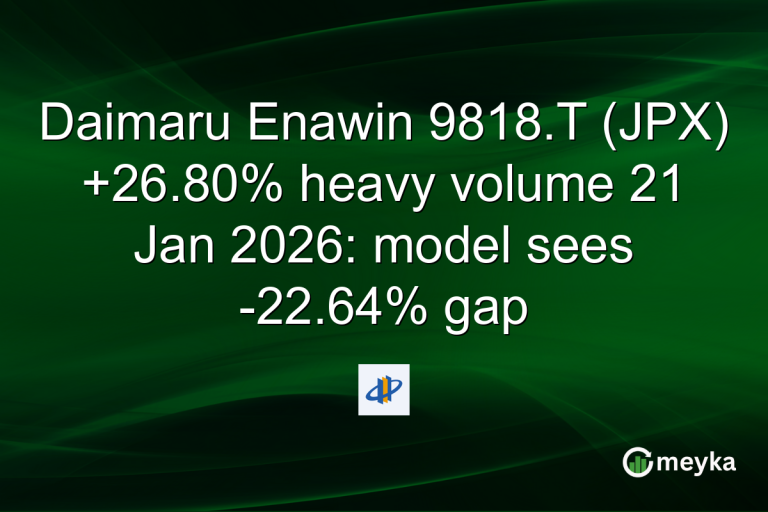 Daimaru Enawin 9818.T (JPX) +26.80% heavy volume 21 Jan 2026: model sees -22.64% gap