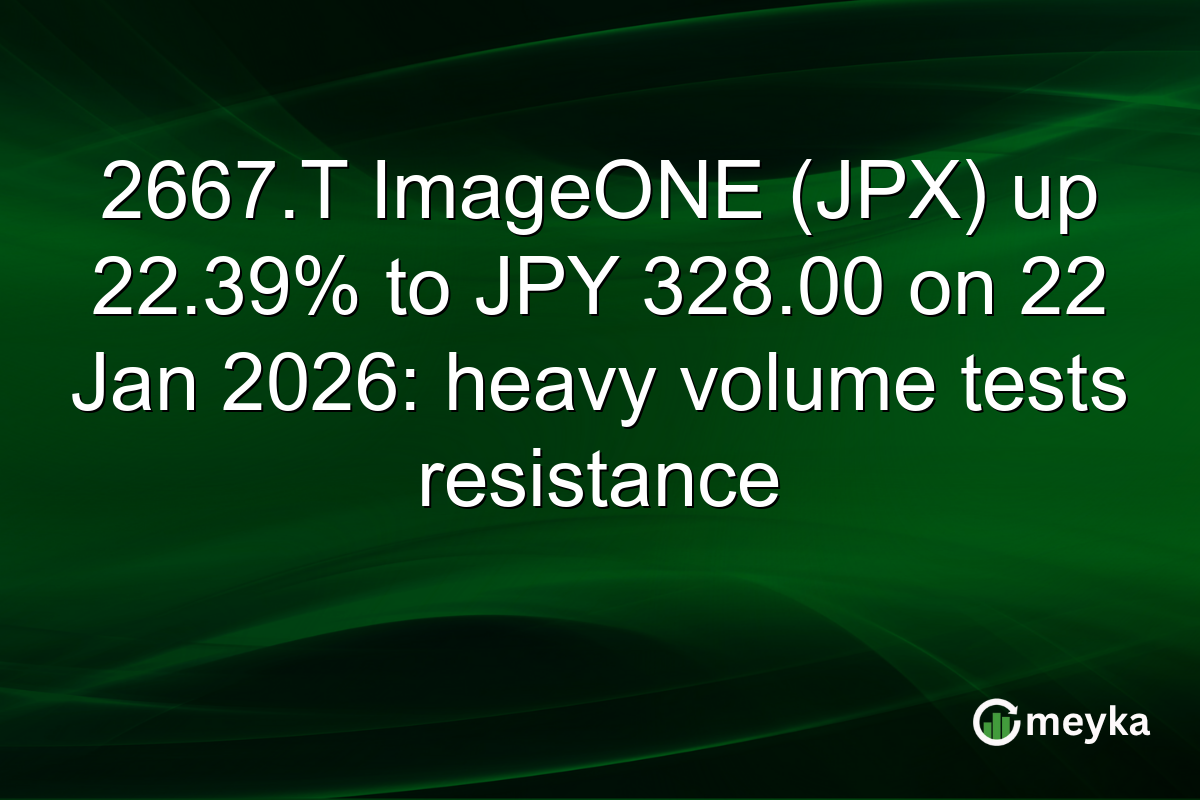 2667.T ImageONE (JPX) up 22.39% to JPY 328.00 on 22 Jan 2026: heavy volume tests resistance