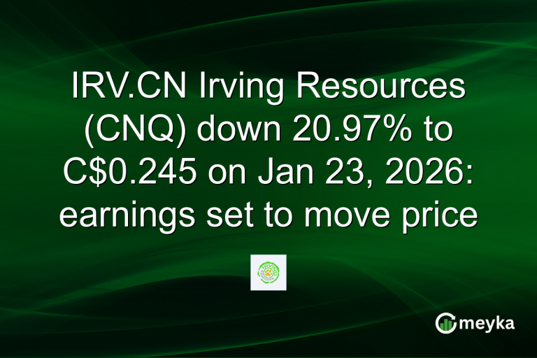 IRV.CN Irving Resources (CNQ) down 20.97% to C$0.245 on Jan 23, 2026: earnings set to move price