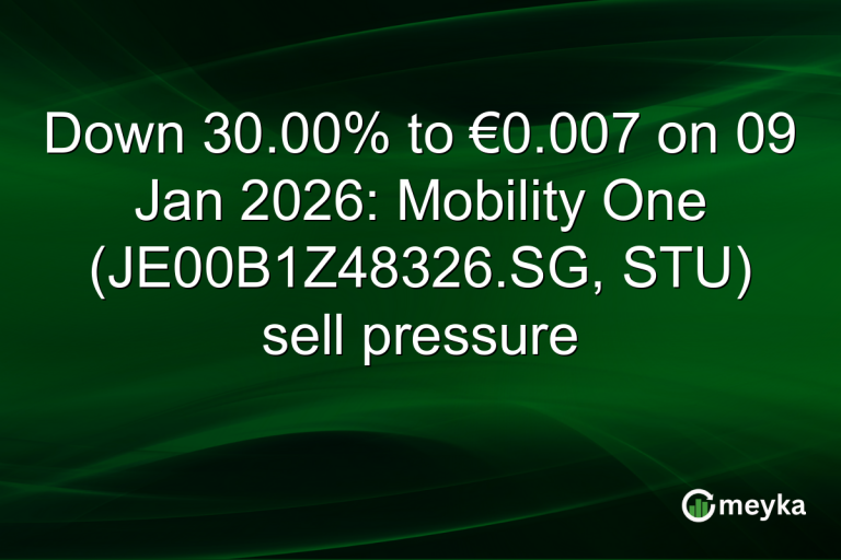 Down 30.00% to €0.007 on 09 Jan 2026: Mobility One (JE00B1Z48326.SG, STU) sell pressure