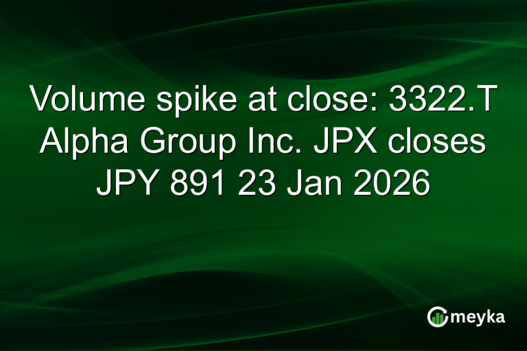 Volume spike at close: 3322.T Alpha Group Inc. JPX closes JPY 891 23 Jan 2026