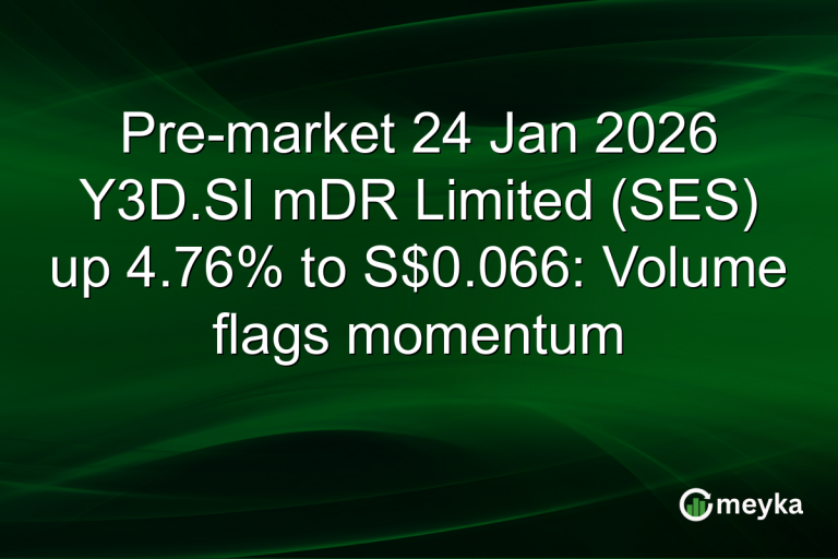 Pre-market 24 Jan 2026 Y3D.SI mDR Limited (SES) up 4.76% to S$0.066: Volume flags momentum
