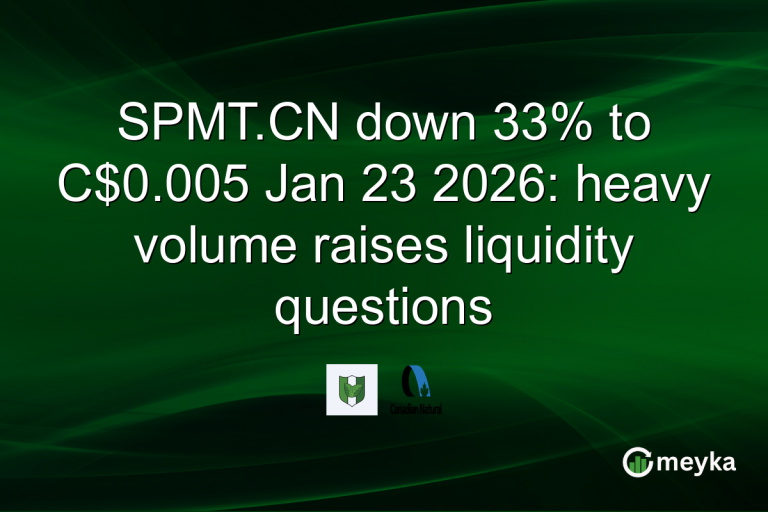 SPMT.CN down 33% to C$0.005 Jan 23 2026: heavy volume raises liquidity questions