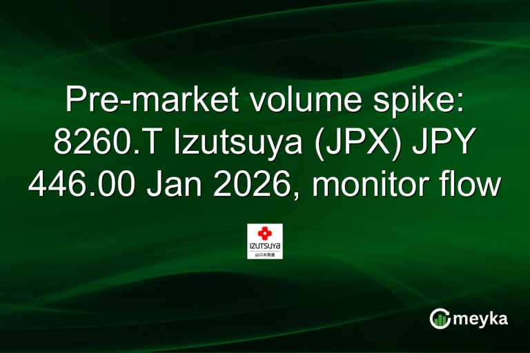 Pre-market volume spike: 8260.T Izutsuya (JPX) JPY 446.00 Jan 2026, monitor flow