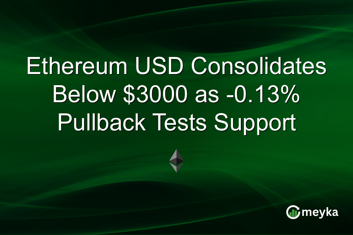 Ethereum USD Consolidates Below $3000 as -0.13% Pullback Tests Support