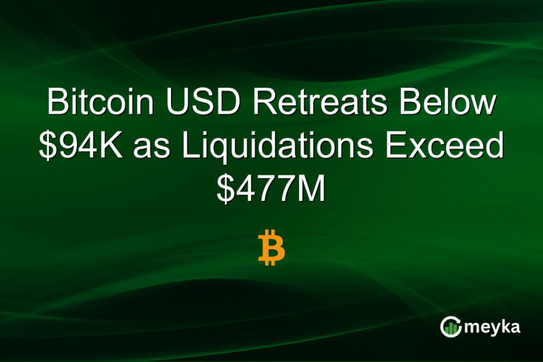 Bitcoin USD Retreats Below $94K as Liquidations Exceed $477M