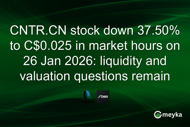 CNTR.CN stock down 37.50% to C$0.025 in market hours on 26 Jan 2026: liquidity and valuation questions remain