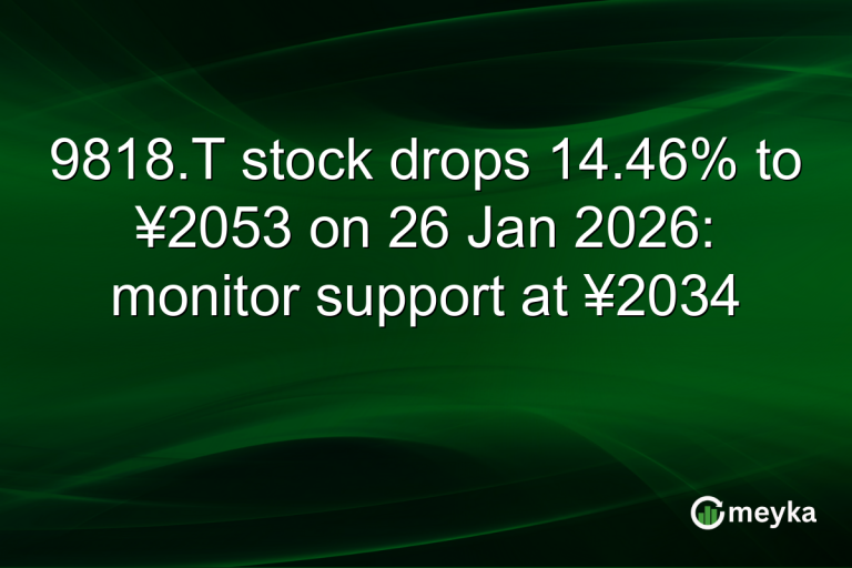 9818.T stock drops 14.46% to ¥2053 on 26 Jan 2026: monitor support at ¥2034