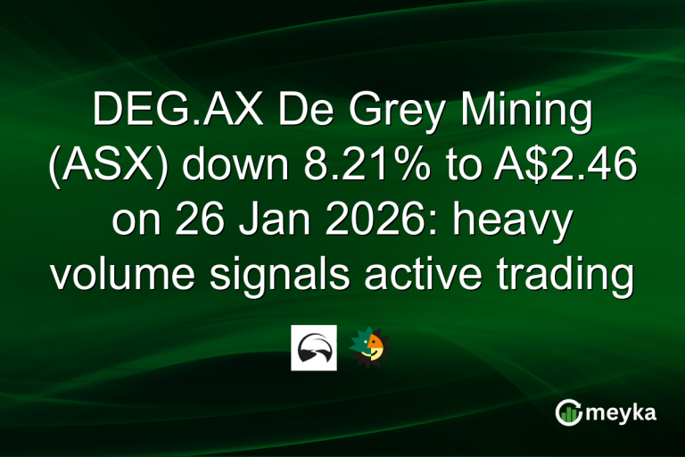 DEG.AX De Grey Mining (ASX) down 8.21% to A$2.46 on 26 Jan 2026: heavy volume signals active trading