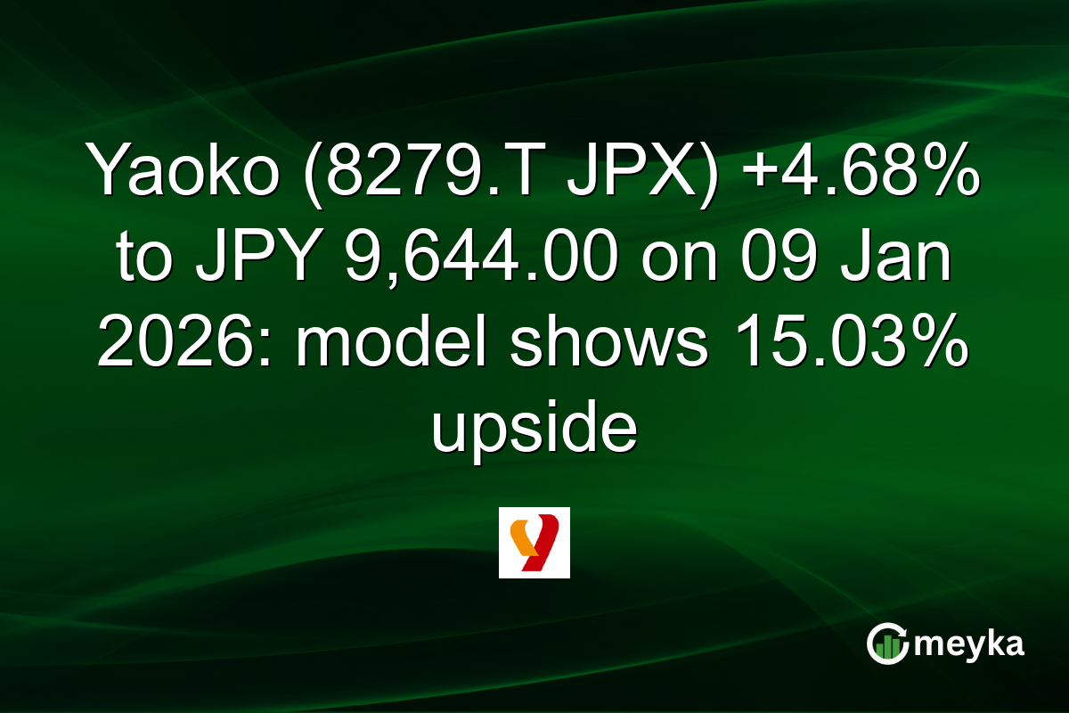 Yaoko (8279.T JPX) +4.68% to JPY 9,644.00 on 09 Jan 2026: model shows 15.03% upside