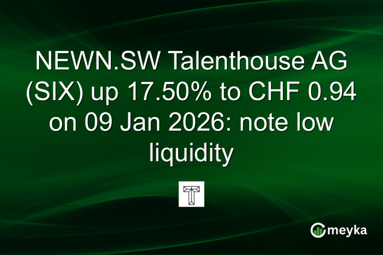NEWN.SW Talenthouse AG (SIX) up 17.50% to CHF 0.94 on 09 Jan 2026: note low liquidity