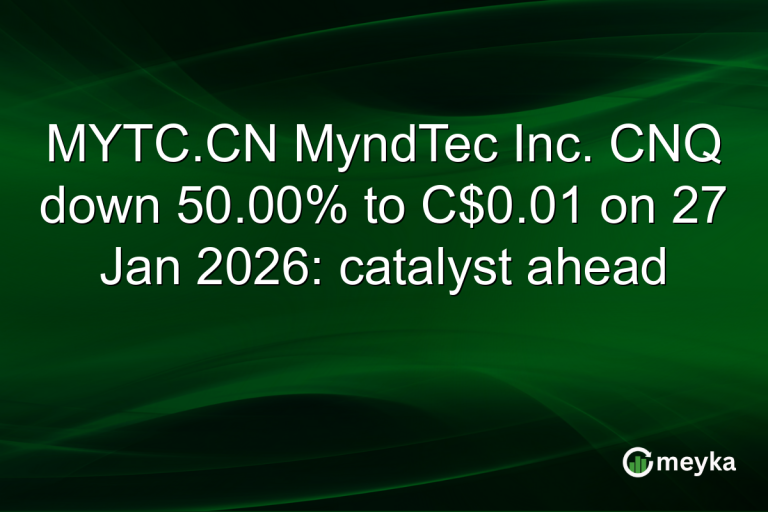 MYTC.CN MyndTec Inc. CNQ down 50.00% to C$0.01 on 27 Jan 2026: catalyst ahead