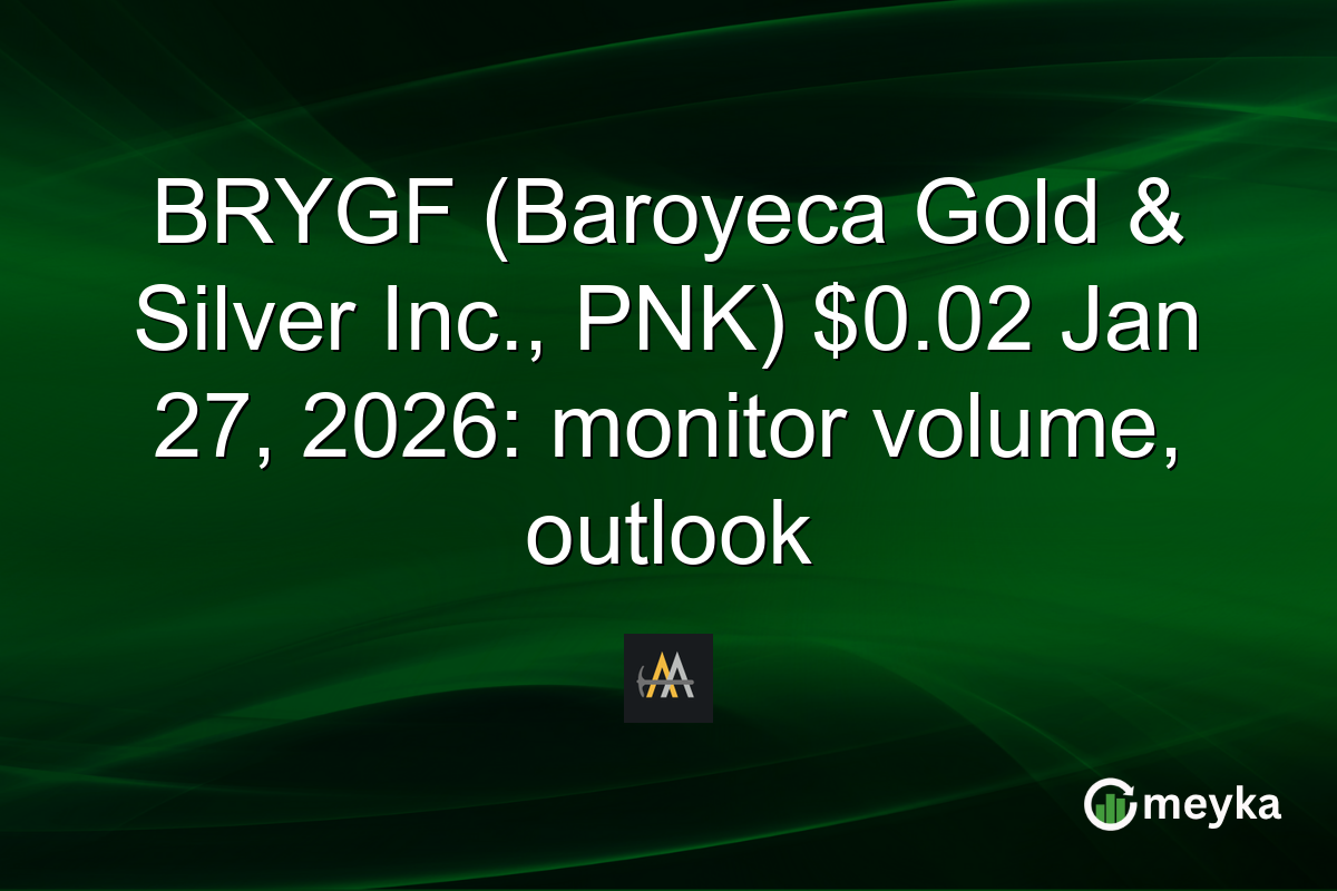 BRYGF (Baroyeca Gold & Silver Inc., PNK) $0.02 Jan 27, 2026: monitor volume, outlook