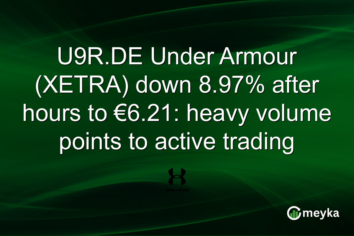 U9R.DE Under Armour (XETRA) down 8.97% after hours to €6.21: heavy volume points to active trading