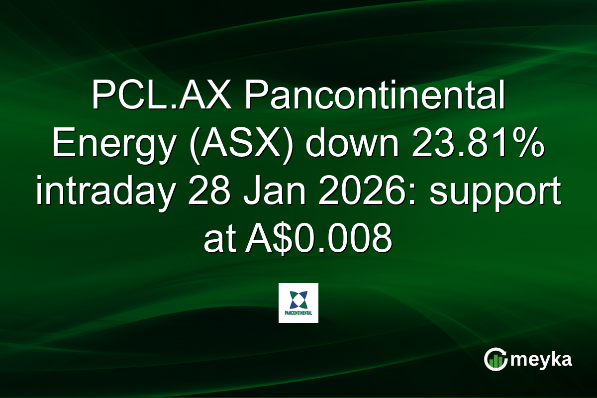 PCL.AX Pancontinental Energy (ASX) down 23.81% intraday 28 Jan 2026: support at A$0.008