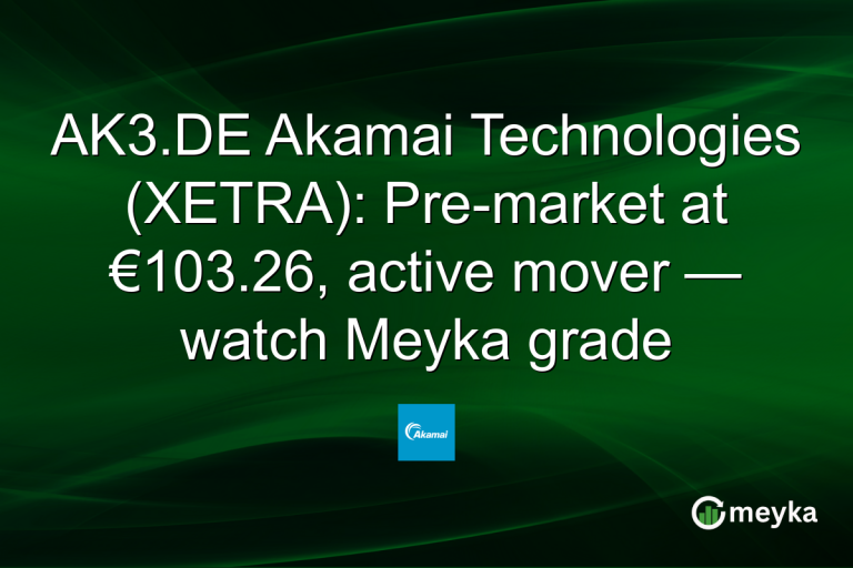 AK3.DE Akamai Technologies (XETRA): Pre-market at €103.26, active mover — watch Meyka grade