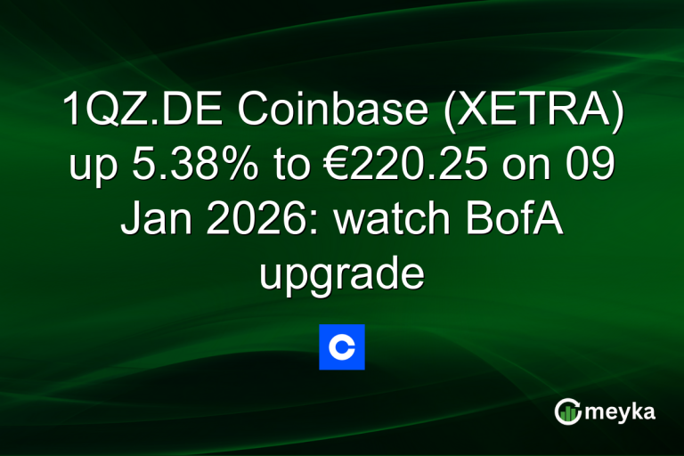 1QZ.DE Coinbase (XETRA) up 5.38% to €220.25 on 09 Jan 2026: watch BofA upgrade
