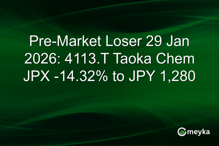 Pre-Market Loser 29 Jan 2026: 4113.T Taoka Chem JPX -14.32% to JPY 1,280
