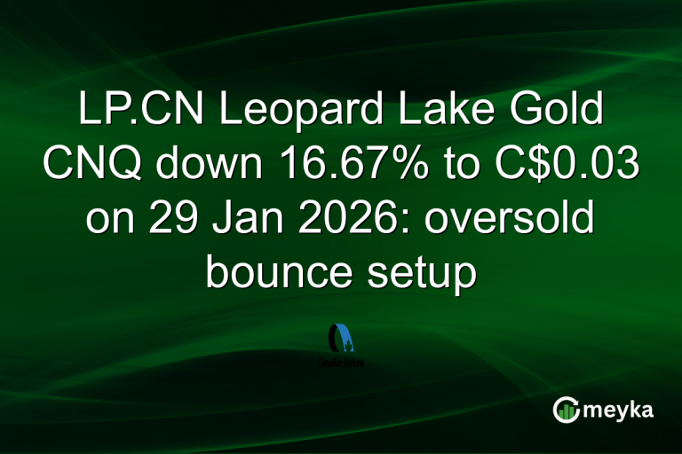 LP.CN Leopard Lake Gold CNQ down 16.67% to C$0.03 on 29 Jan 2026: oversold bounce setup