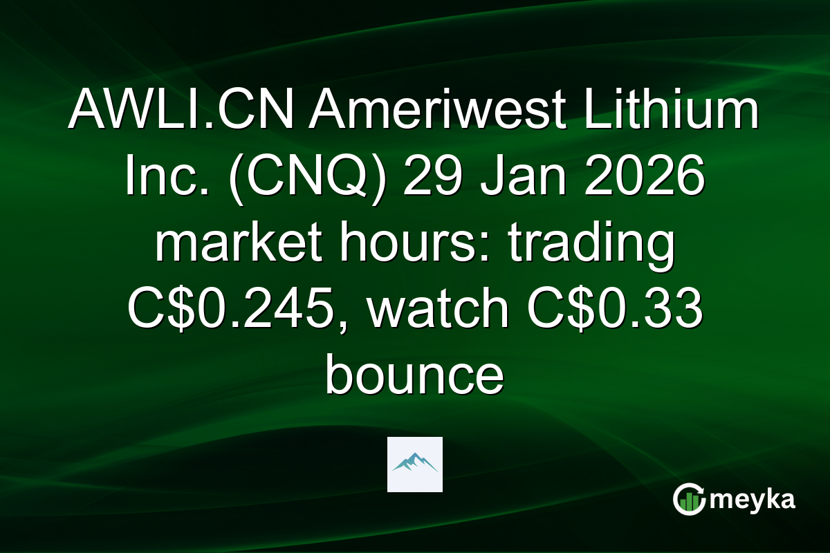 AWLI.CN Ameriwest Lithium Inc. (CNQ) 29 Jan 2026 market hours: trading C$0.245, watch C$0.33 bounce