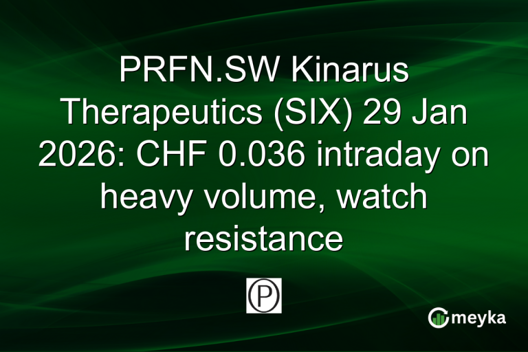 PRFN.SW Kinarus Therapeutics (SIX) 29 Jan 2026: CHF 0.036 intraday on heavy volume, watch resistance