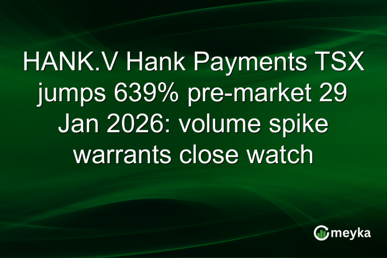 HANK.V Hank Payments TSX jumps 639% pre-market 29 Jan 2026: volume spike warrants close watch