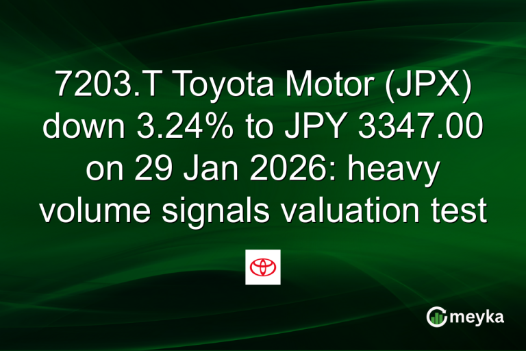 7203.T Toyota Motor (JPX) down 3.24% to JPY 3347.00 on 29 Jan 2026: heavy volume signals valuation test
