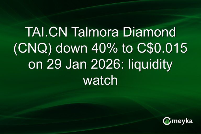 TAI.CN Talmora Diamond (CNQ) down 40% to C$0.015 on 29 Jan 2026: liquidity watch