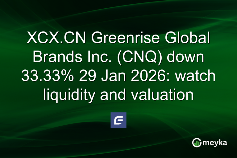 XCX.CN Greenrise Global Brands Inc. (CNQ) down 33.33% 29 Jan 2026: watch liquidity and valuation