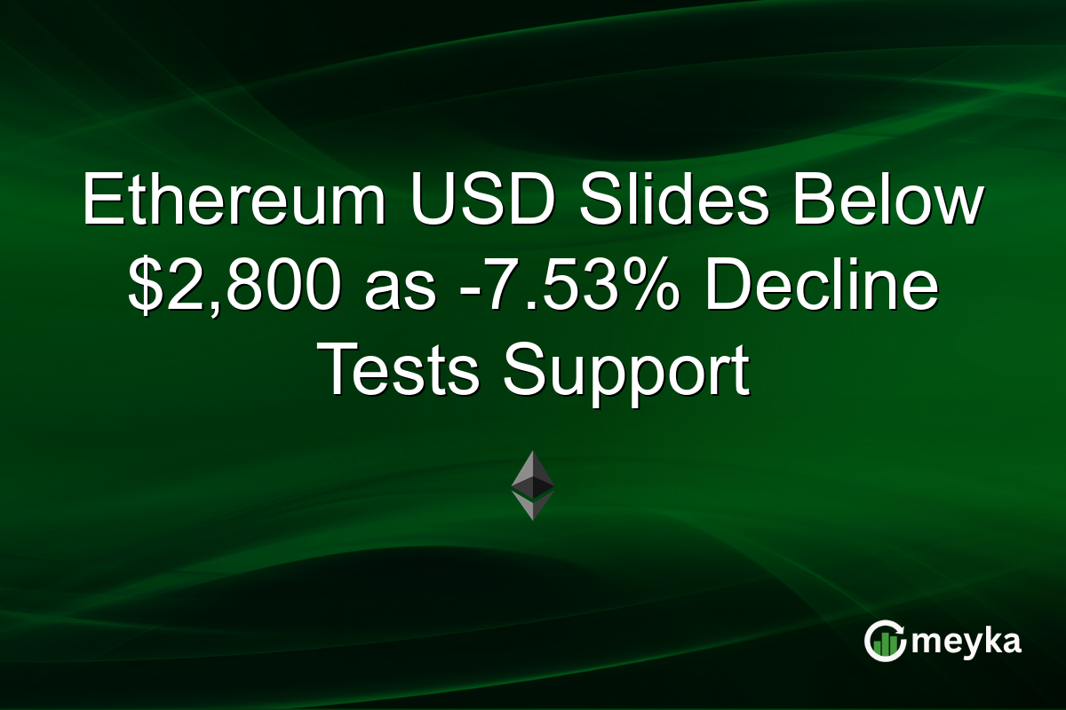 Ethereum USD Slides Below $2,800 as -7.53% Decline Tests Support