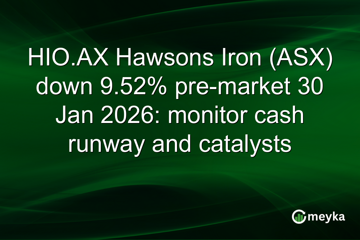 HIO.AX Hawsons Iron (ASX) down 9.52% pre-market 30 Jan 2026: monitor cash runway and catalysts