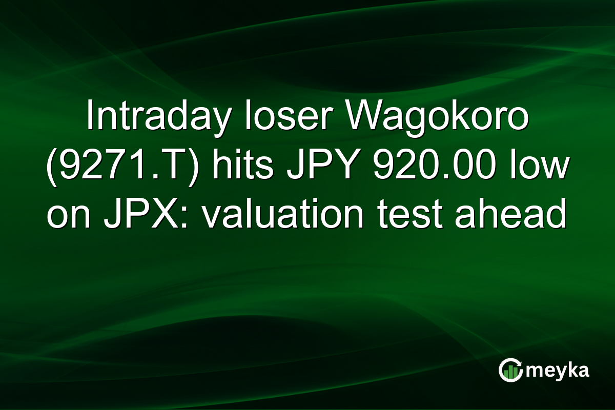 Intraday loser Wagokoro (9271.T) hits JPY 920.00 low on JPX: valuation test ahead