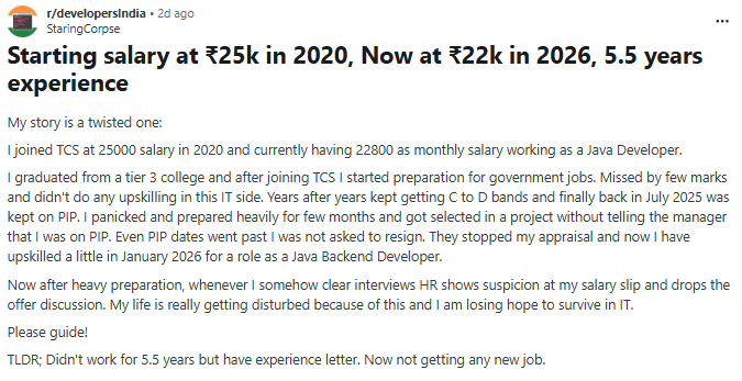 Reddit Source: TCS Employee Salary Cut Story