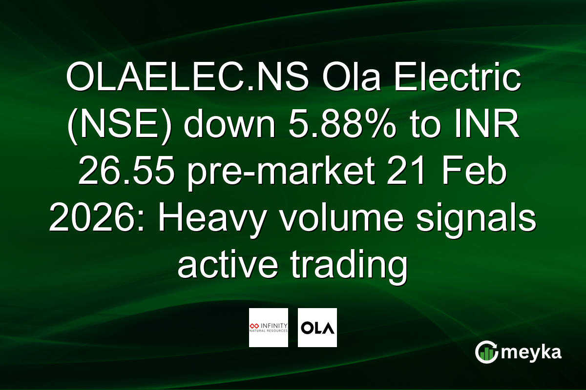 OLAELEC.NS Ola Electric (NSE) down 5.88% to INR 26.55 pre-market 21 Feb 2026: Heavy volume signals active trading
