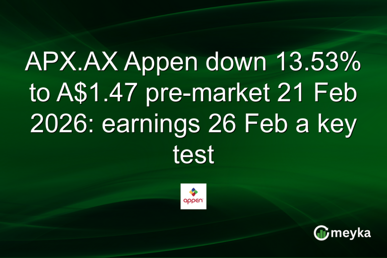 APX.AX Appen down 13.53% to A$1.47 pre-market 21 Feb 2026: earnings 26 Feb a key test