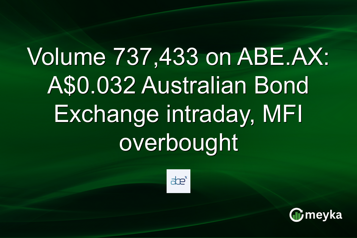 Volume 737,433 on ABE.AX: A$0.032 Australian Bond Exchange intraday, MFI overbought