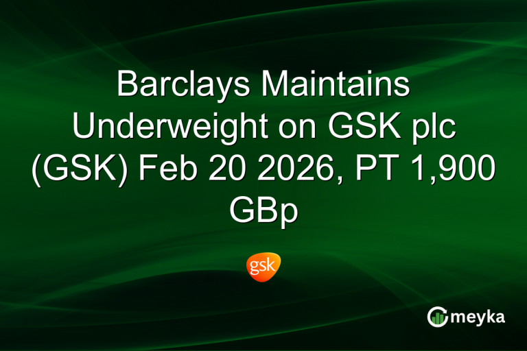 Barclays Maintains Underweight on GSK plc (GSK) Feb 20 2026, PT 1,900 GBp