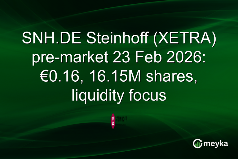 SNH.DE Steinhoff (XETRA) pre-market 23 Feb 2026: €0.16, 16.15M shares, liquidity focus
