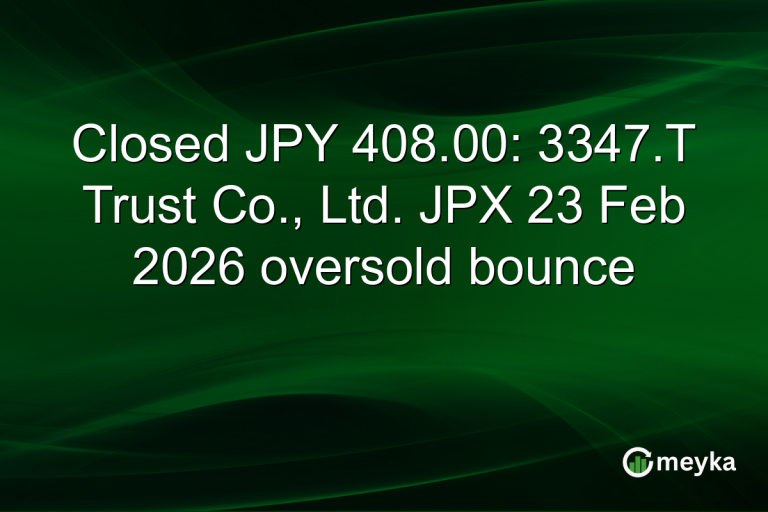 Closed JPY 408.00: 3347.T Trust Co., Ltd. JPX 23 Feb 2026 oversold bounce