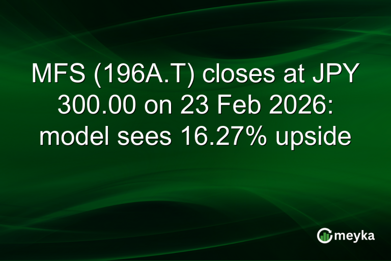 MFS (196A.T) closes at JPY 300.00 on 23 Feb 2026: model sees 16.27% upside