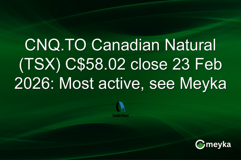 CNQ.TO Canadian Natural (TSX) C$58.02 close 23 Feb 2026: Most active, see Meyka