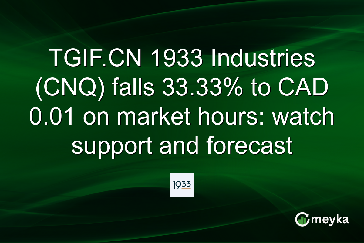 TGIF.CN 1933 Industries (CNQ) falls 33.33% to CAD 0.01 on market hours: watch support and forecast