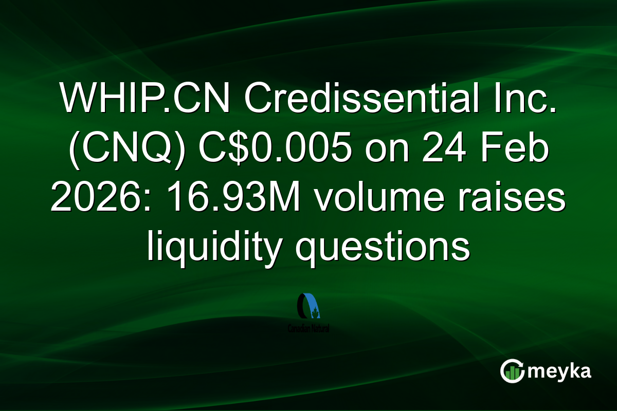 WHIP.CN Credissential Inc. (CNQ) C$0.005 on 24 Feb 2026: 16.93M volume raises liquidity questions