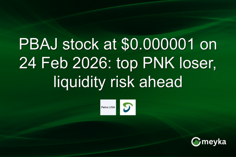 PBAJ stock at $0.000001 on 24 Feb 2026: top PNK loser, liquidity risk ahead