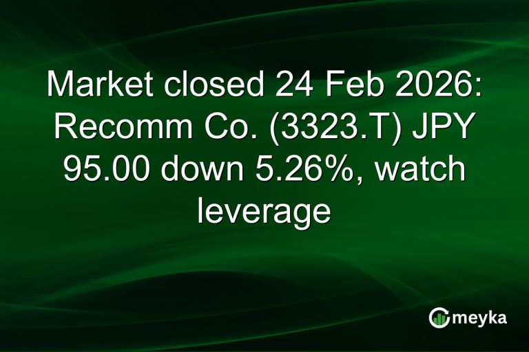 Market closed 24 Feb 2026: Recomm Co. (3323.T) JPY 95.00 down 5.26%, watch leverage