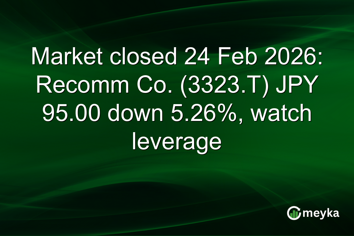 Market closed 24 Feb 2026: Recomm Co. (3323.T) JPY 95.00 down 5.26%, watch leverage