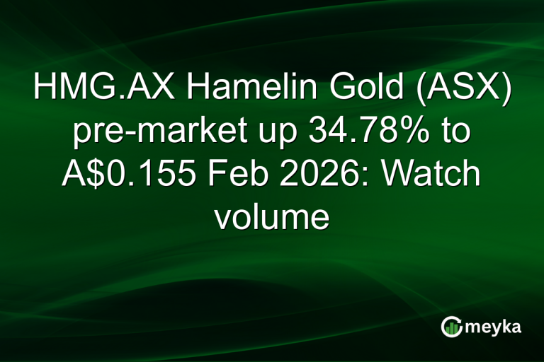 HMG.AX Hamelin Gold (ASX) pre-market up 34.78% to A$0.155 Feb 2026: Watch volume