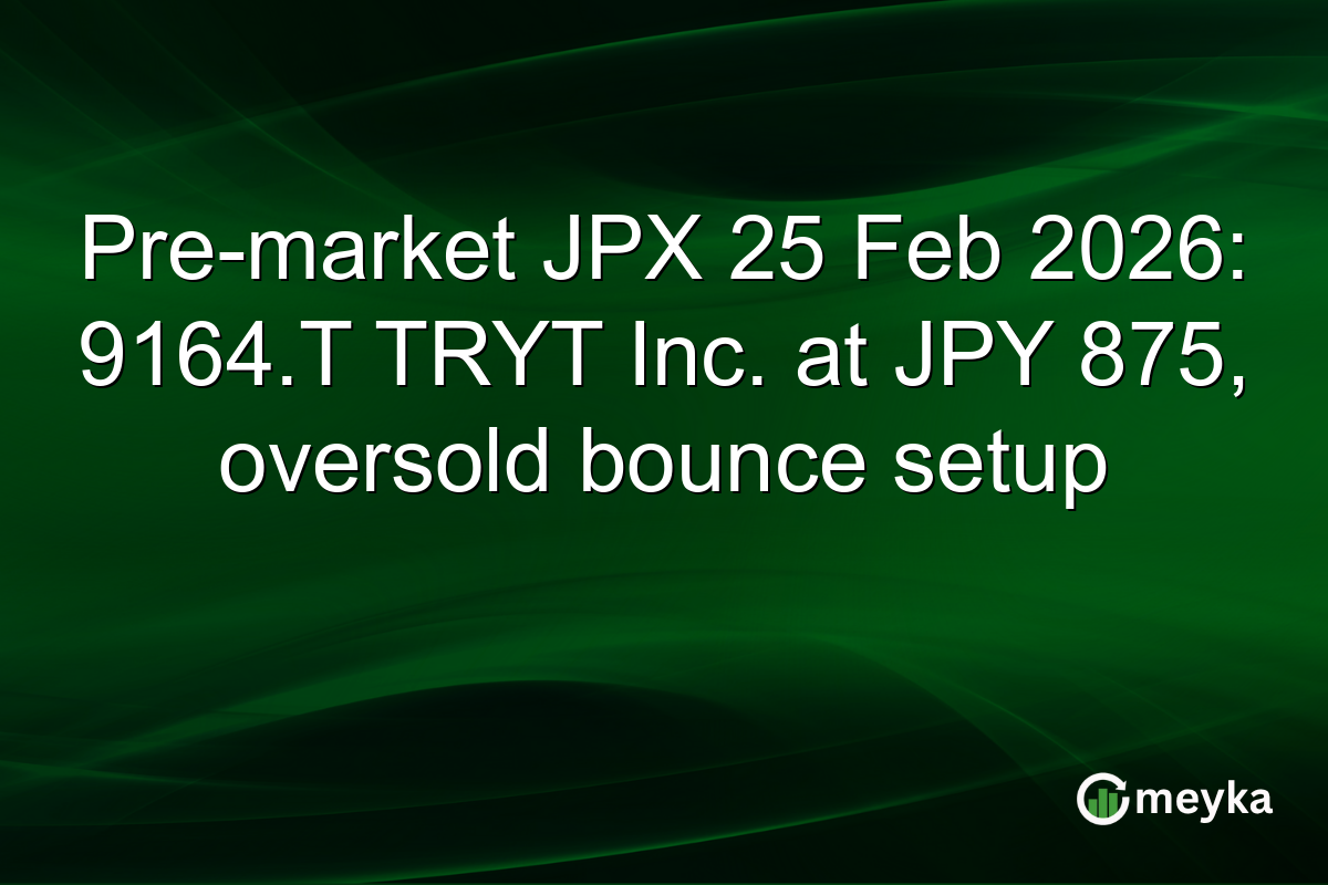Pre-market JPX 25 Feb 2026: 9164.T TRYT Inc. at JPY 875, oversold bounce setup